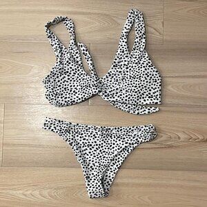 Knot Front Dot Print Bikini Set White Shein Size Small